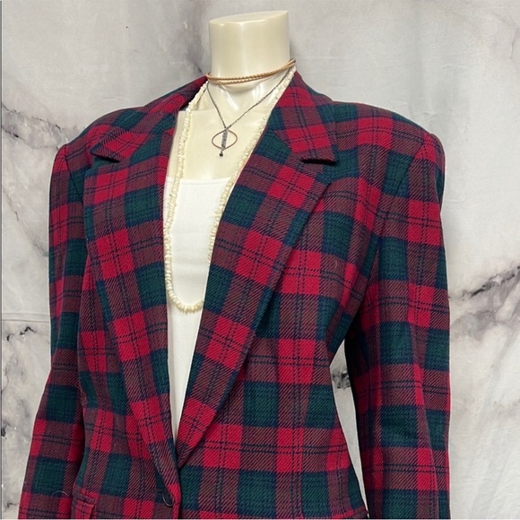 * 1980s vintage Pendleton tartan plaid wool blazer - Picture 3 of 9